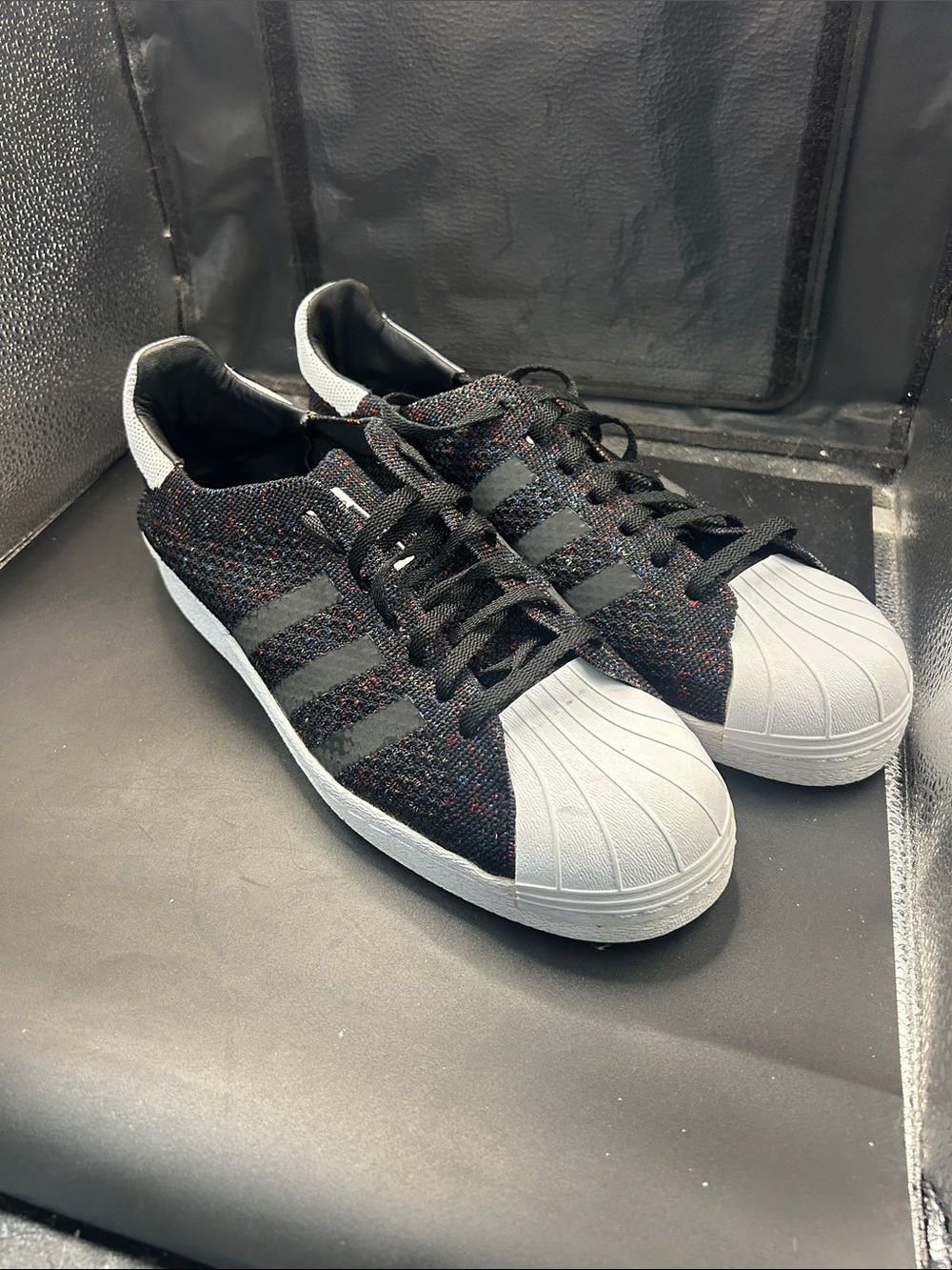 adidas Black Superstar 80 Knit Sneakers with White Shell Toe